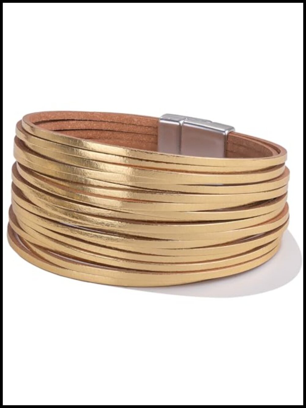 Boho Chunky Leather Wrap Bracelet Stackable Magnetic Cuff